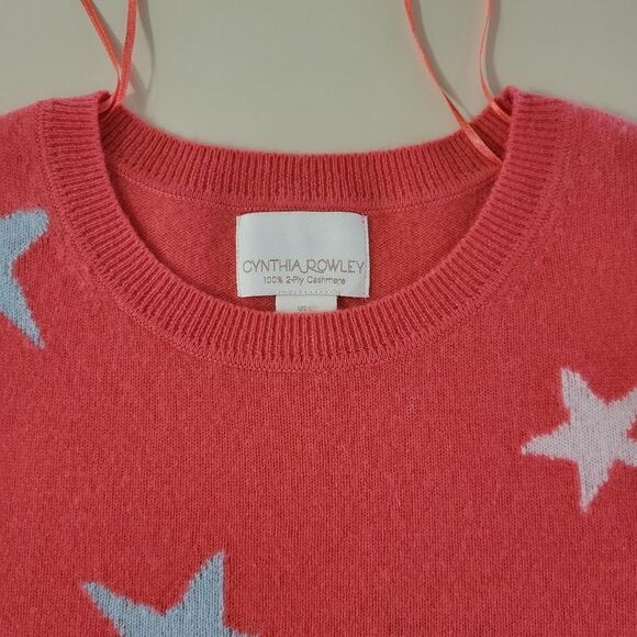 Cynthia Rowley Cashmere Coral Crewneck Long Sleeve Pullover With Stars Sweater - Picture 8 of 15